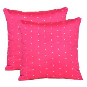 Riara Art Silk Pink Cushion Cover Polka Dot Zipper Throw Home Decor Pillow Case.